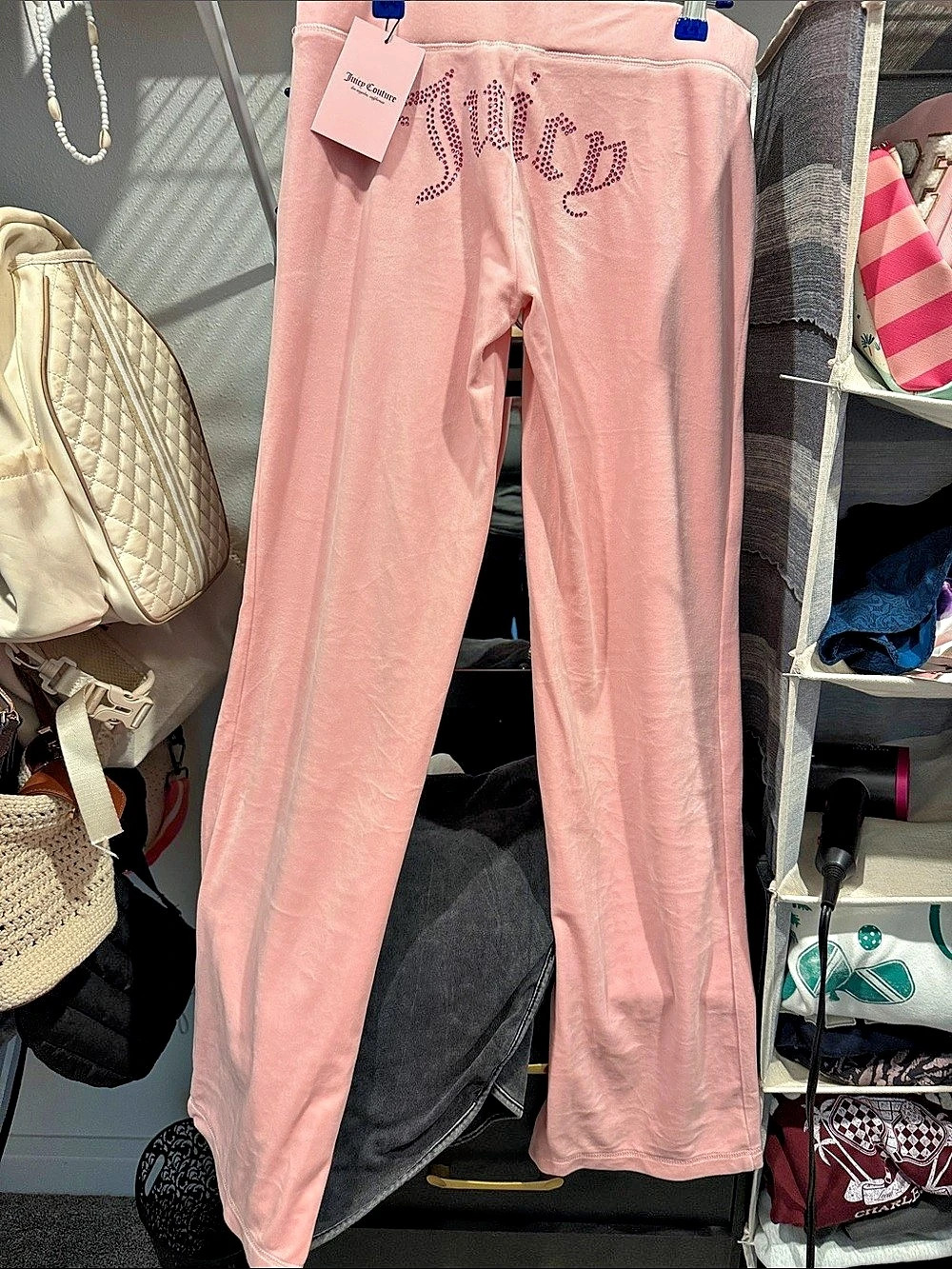 Juicy Couture OG Big Bling Velour Track Pants Pink Small